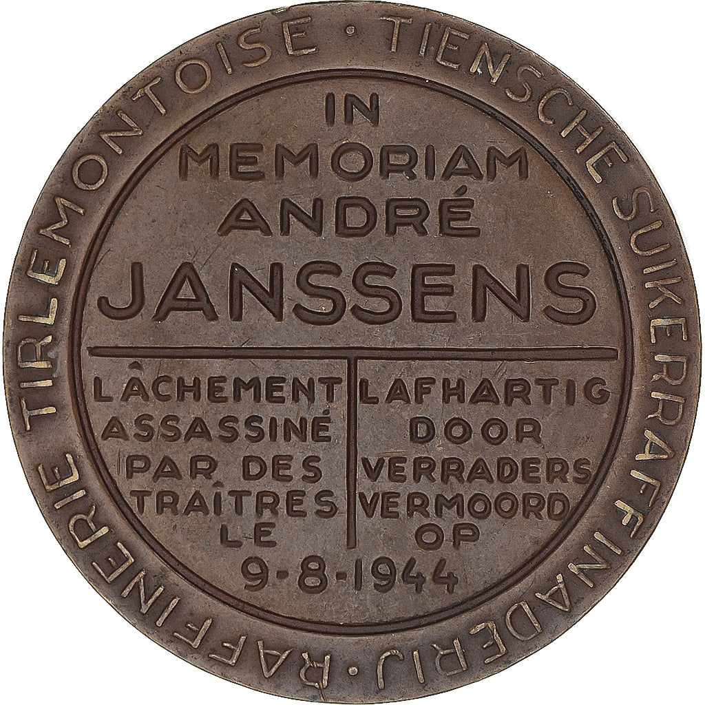 Belgium, Medal, André Janssens assassiné, Business & industry, 1944, Rau