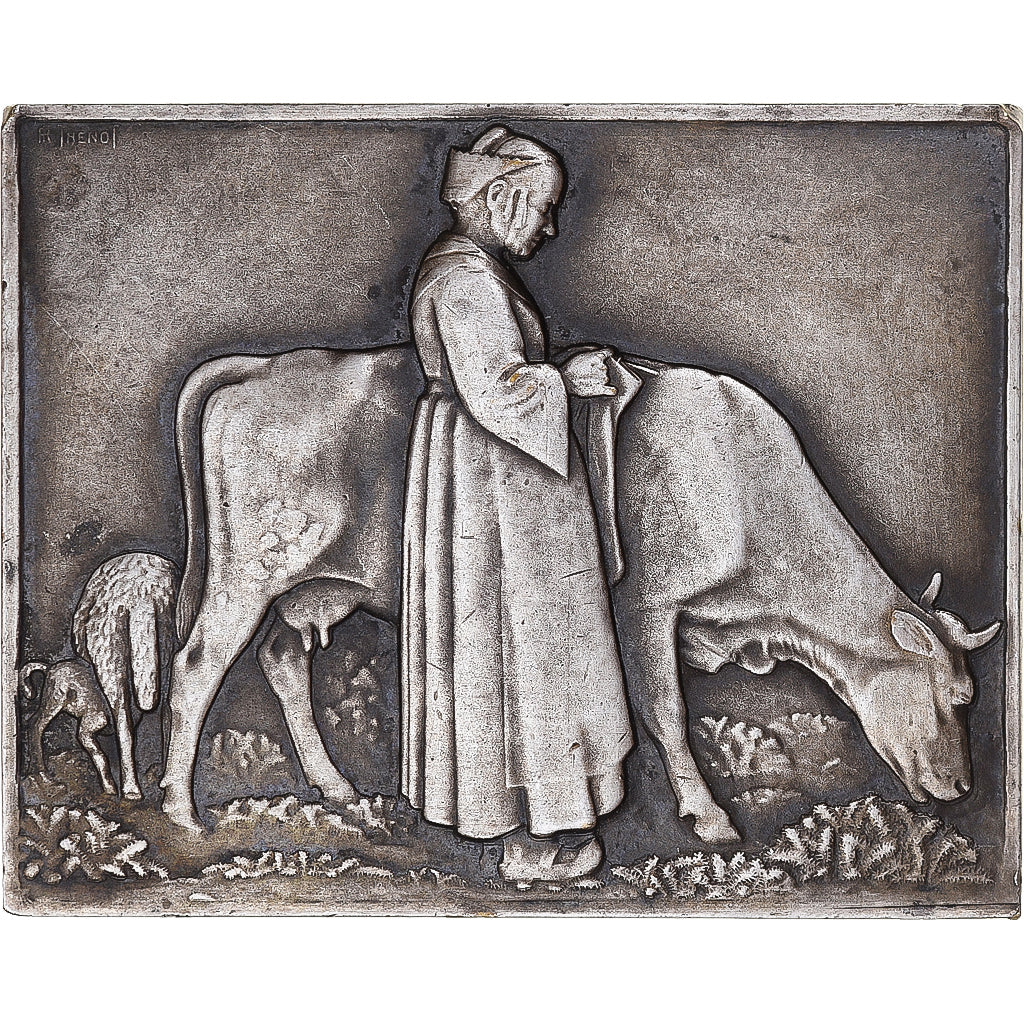 France, Medal, Vache avec sa gardienne - Paysannerie Française, Agriculture