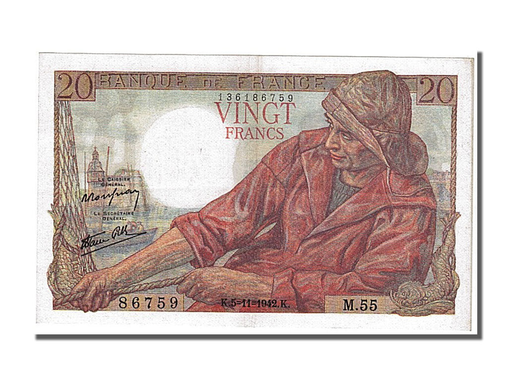 France, 20 Francs, 20 F 1942-1950 ''Pêcheur'', 1942, KM #100a, 1942-11-05, U...