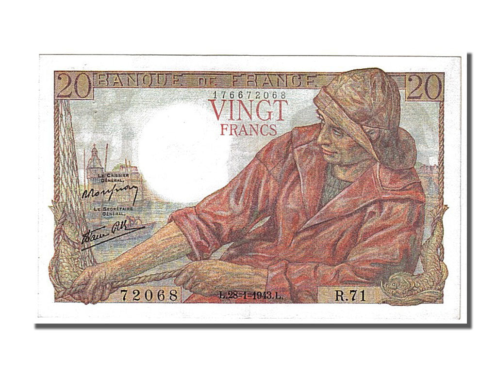 France, 20 Francs, 20 F 1942-1950 ''Pêcheur'', 1943, KM #100a, 1943-01-28, U...
