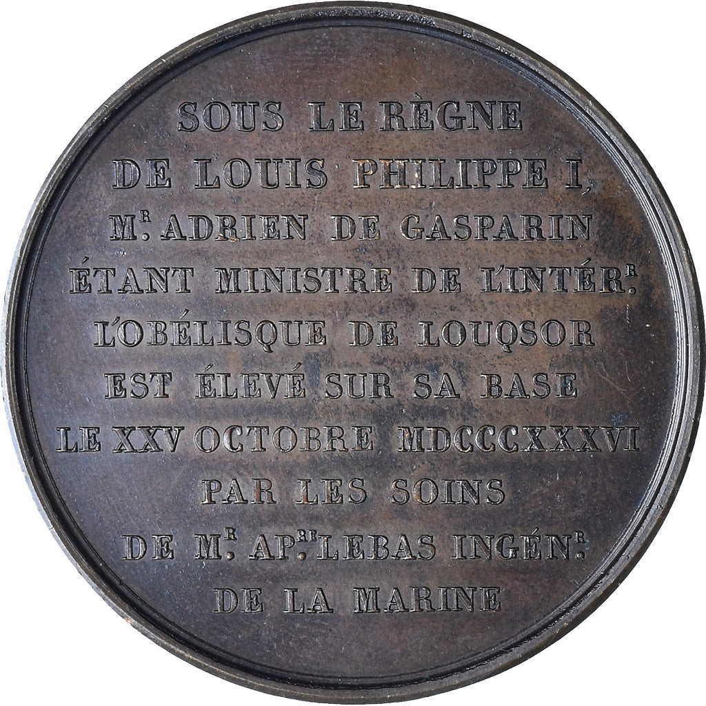 France, Medal, Louis Philippe Ier, Elévation de l'obélisque de Louqsor, 1836