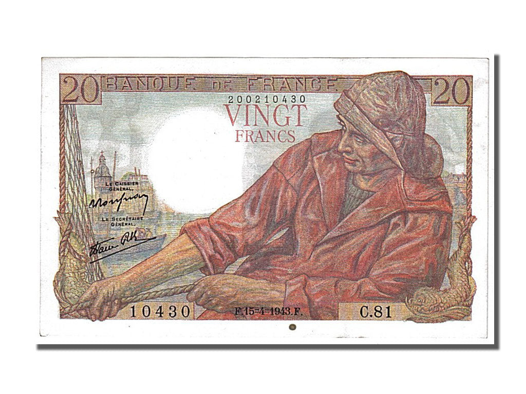 Billet, France, 20 Francs, 20 F 1942-1950 ''Pêcheur'', 1943, 1943-04-15, SUP+