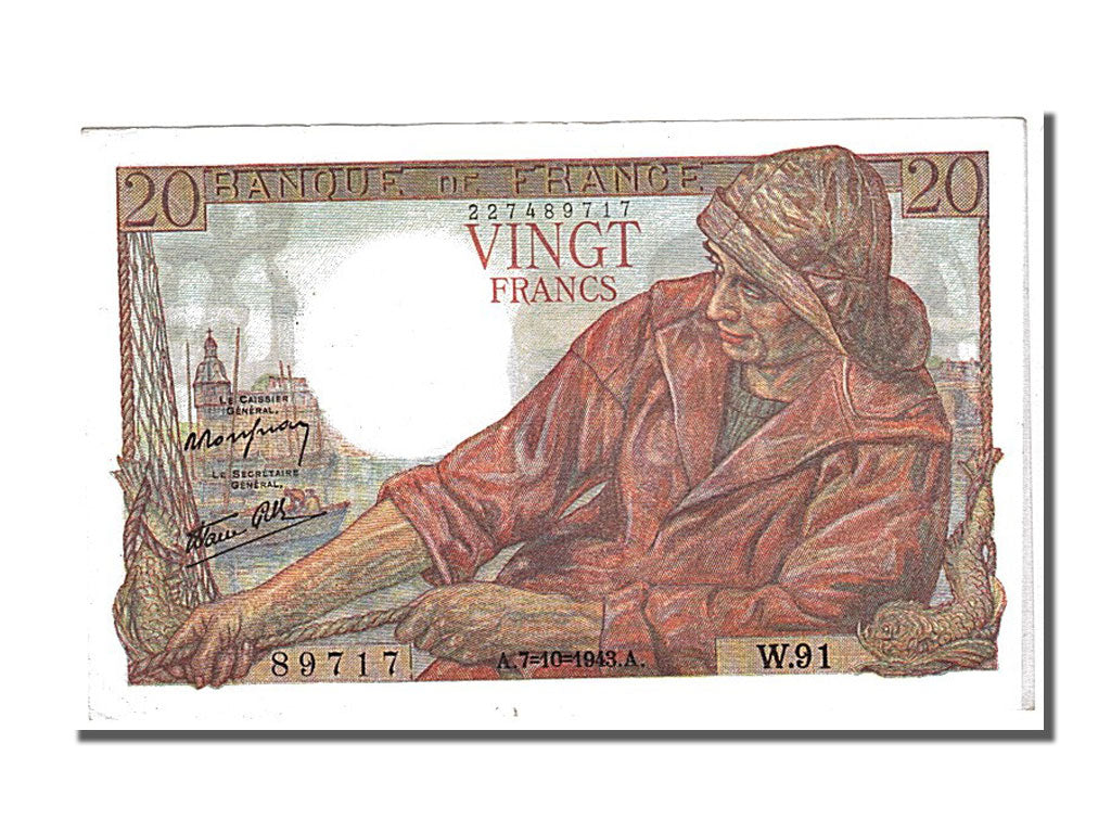 Banknote, France, 20 Francs, 20 F 1942-1950 ''Pêcheur'', 1943, 1943-10-07