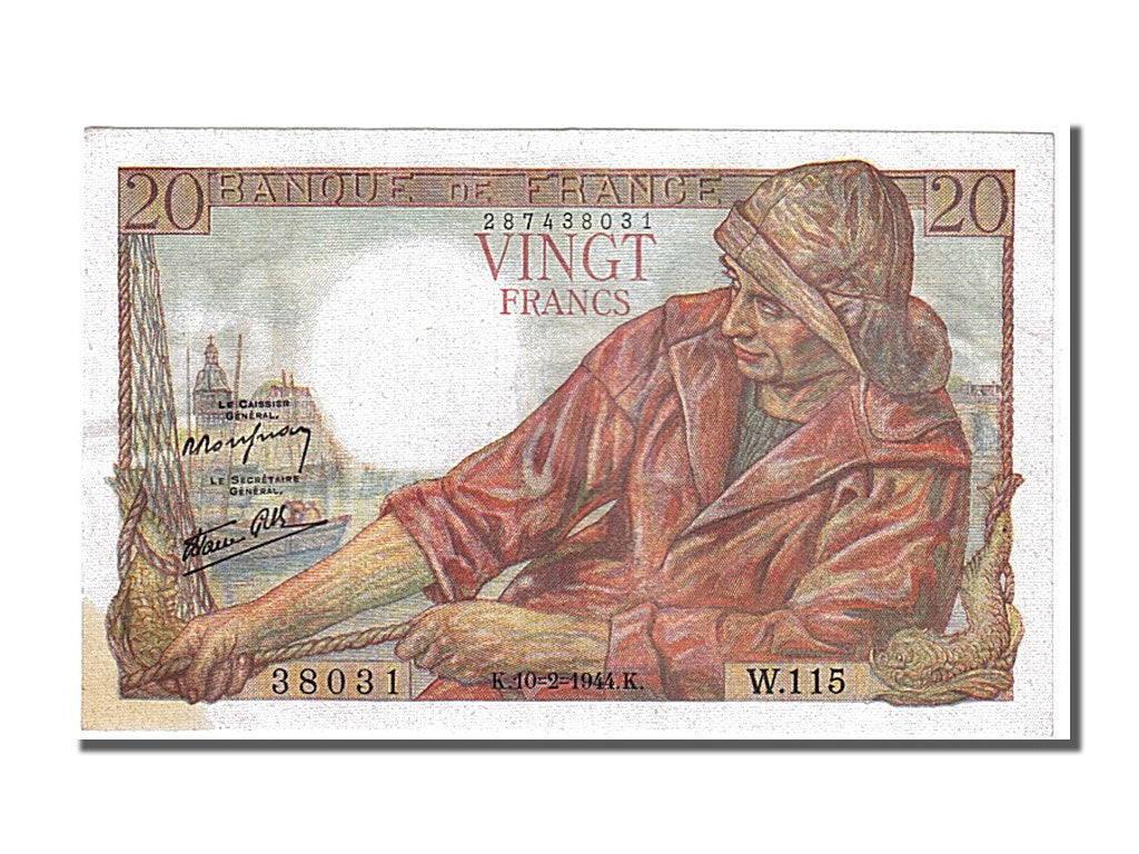 Banknote, France, 20 Francs, 20 F 1942-1950 ''Pêcheur'', 1944, 1944-02-10