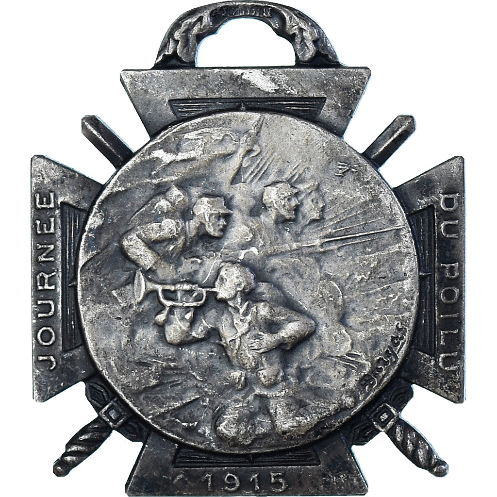 France, Journée du poilu, WAR, Medal, 1915, Very Good Quality, Silvered bronze