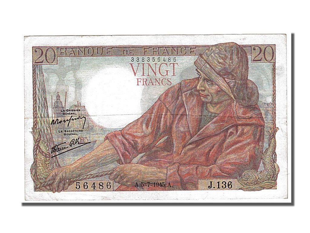 France, 20 Francs, 20 F 1942-1950 ''Pêcheur'', 1945, KM #100b, 1945-07-05, A...