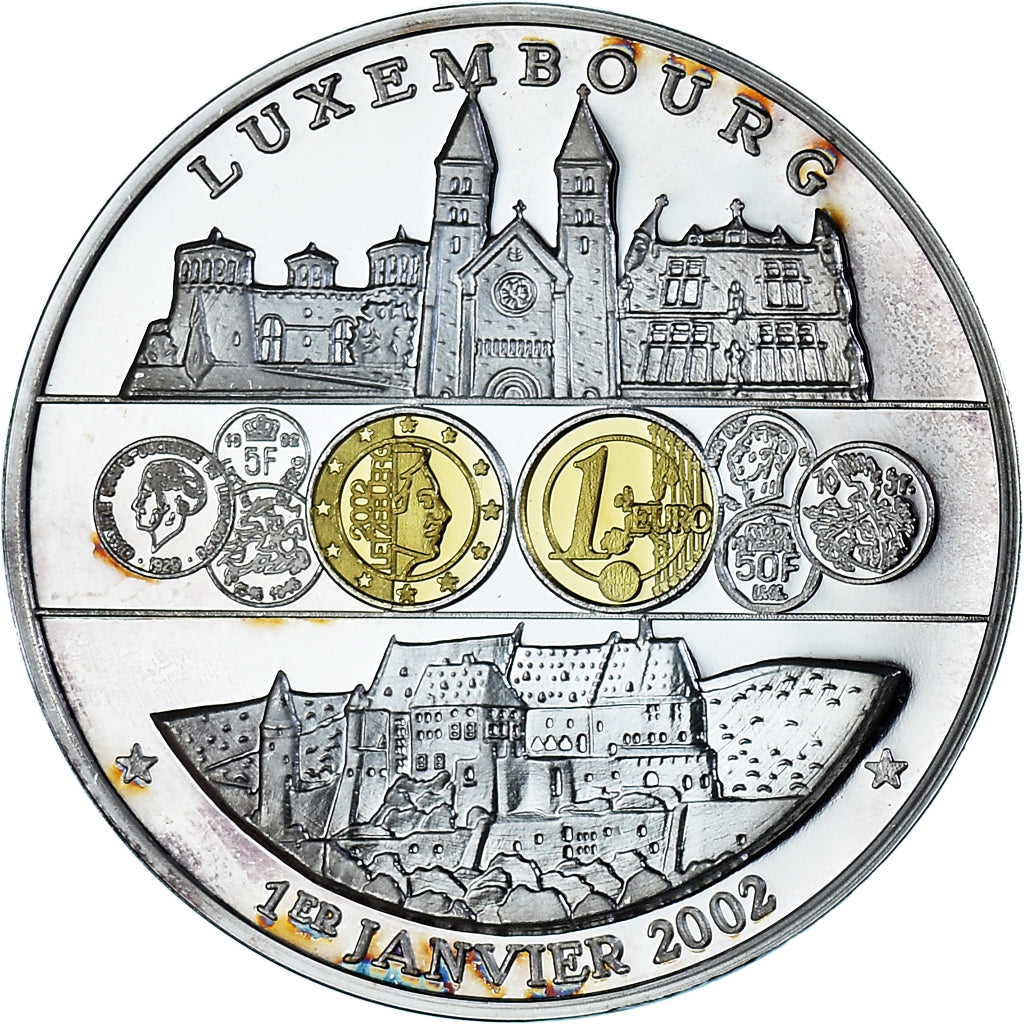 Lussemburgo, medaglia, Adoption de l'Euro, Politics, 2002, FDC, Rame placcato