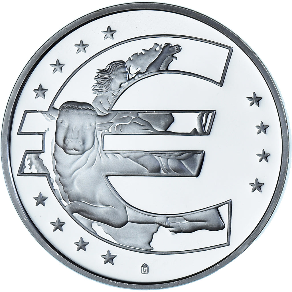 España, medalla, Adoption de l'Euro, Politics, 2002, FDC, Plata chapada en