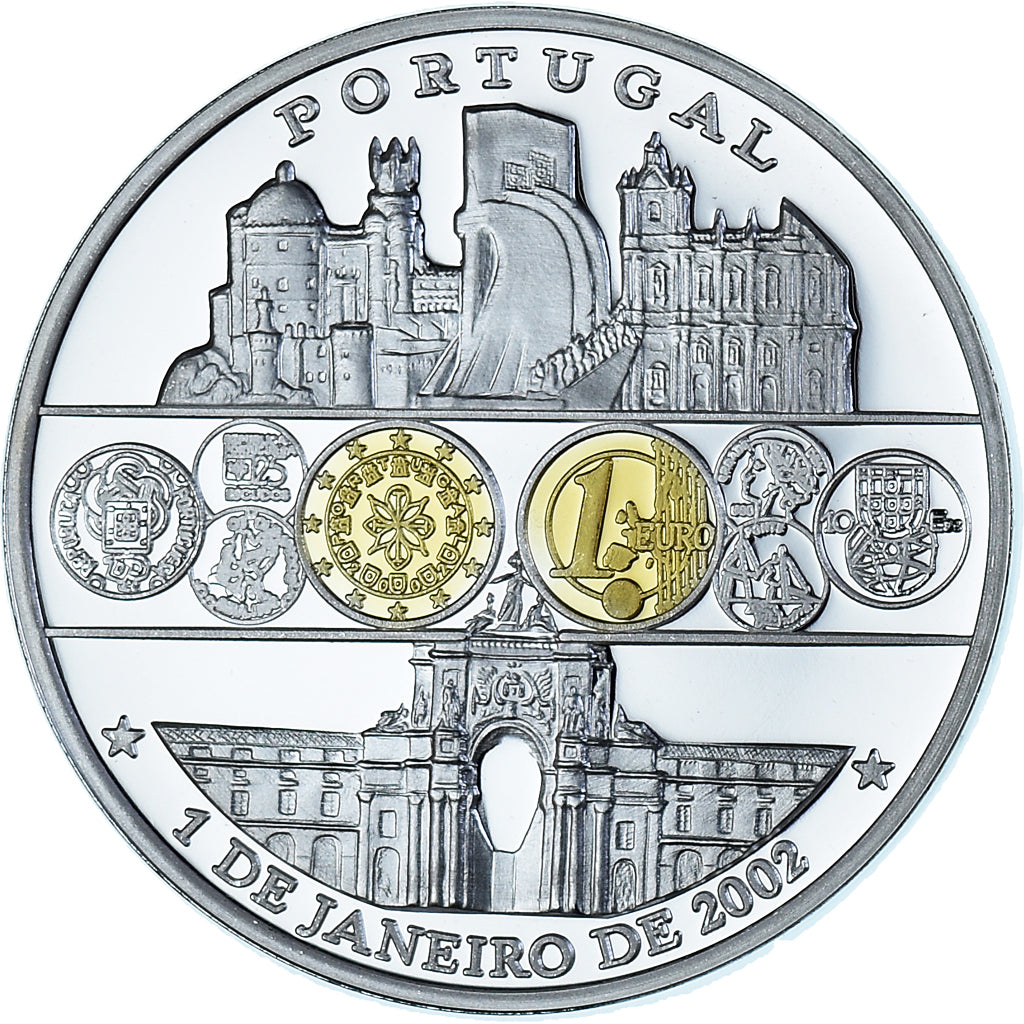 Portogallo, medaglia, Adoption de l'Euro, Politics, 2002, FDC, Rame placcato