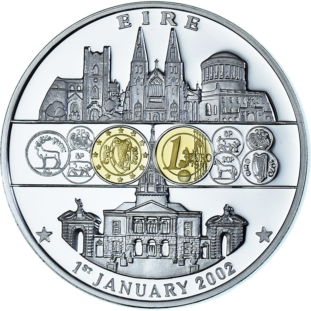 Ireland, Medal, Adoption de l'Euro, Politics, 2002, MS(65-70), Silver Plated