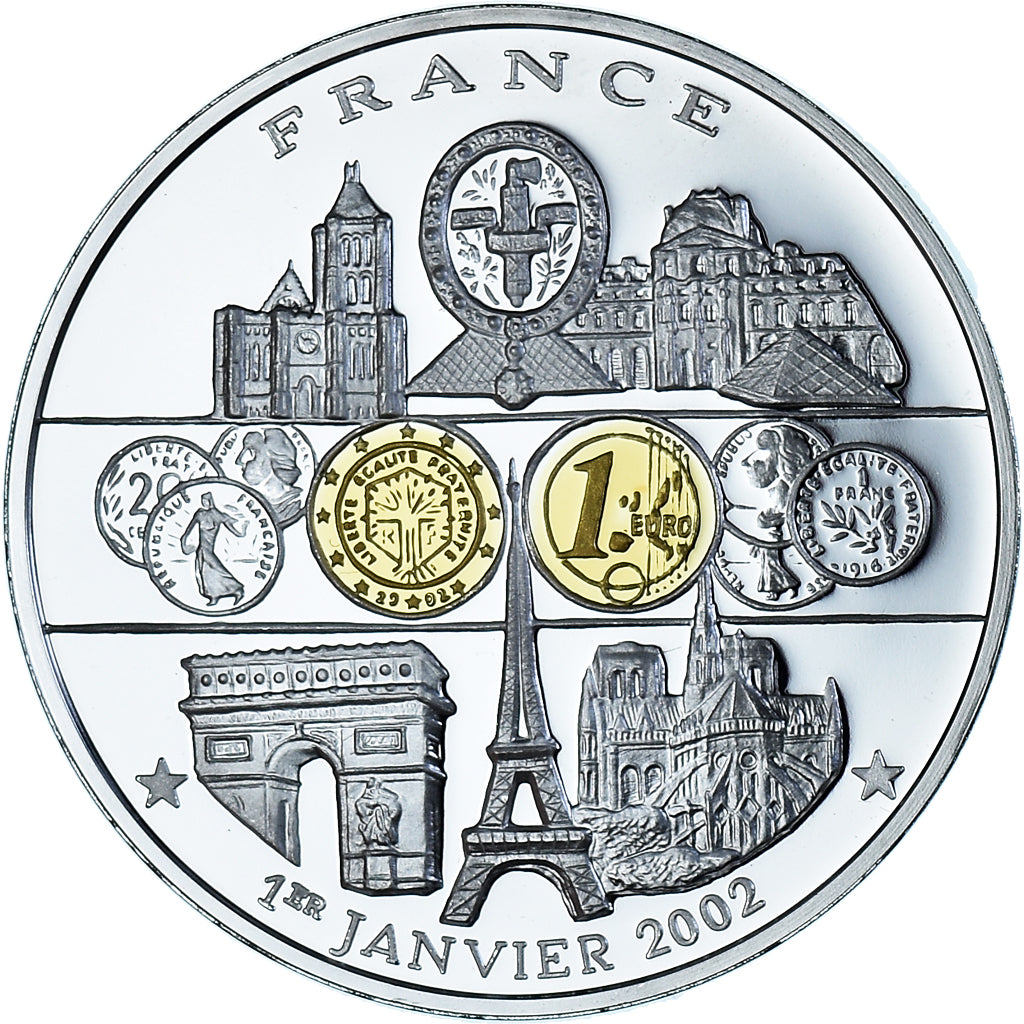 France, Medal, Adoption de l'Euro, Politics, 2002, MS(65-70), Silver Plated