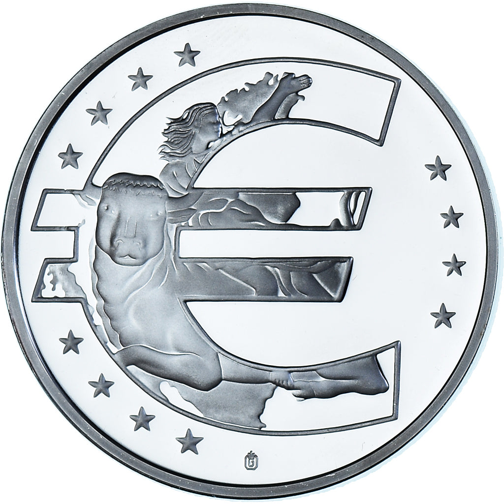 France, Medal, Adoption de l'Euro, Politics, 2002, MS(65-70), Silver Plated