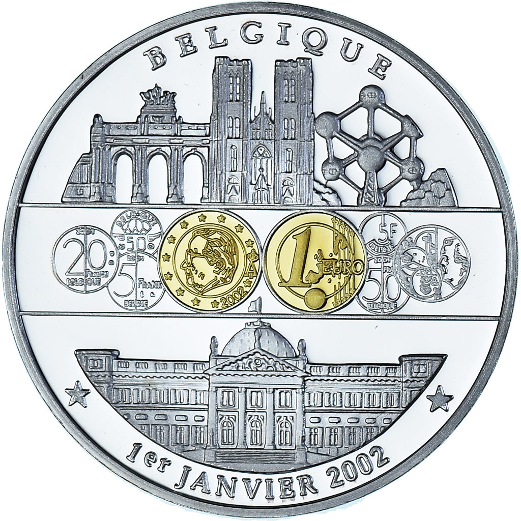 Belgique, Médaille, Adoption de l'Euro, Politics, 2002, FDC, Cuivre plaqué