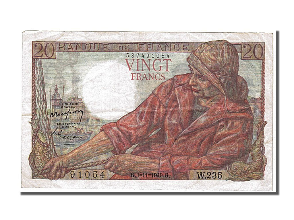 France, 20 Francs, 20 F 1942-1950 ''Pêcheur'', 1949, KM #100c, 1949-11-03, A...