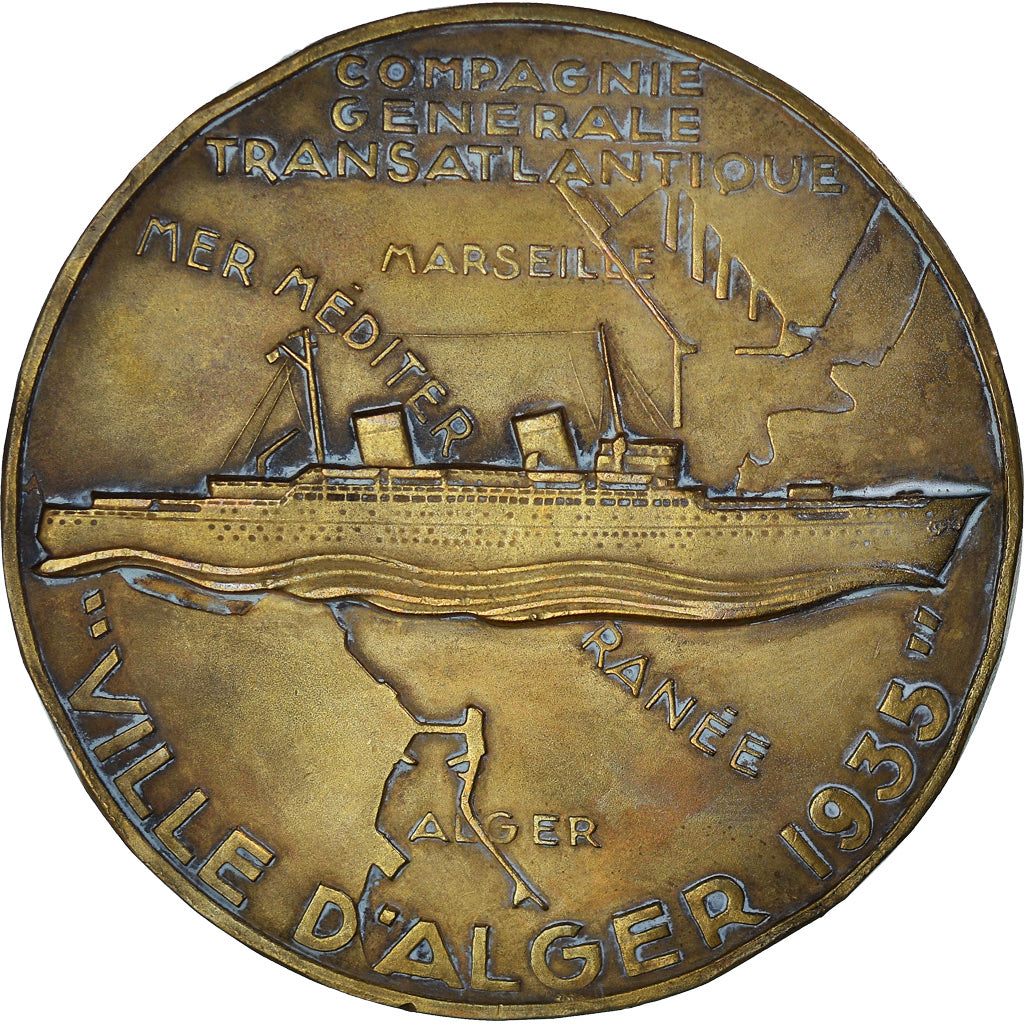 Francia, medalla, Compagnie Générale Transatlantique, Ville d'Alger, 1935
