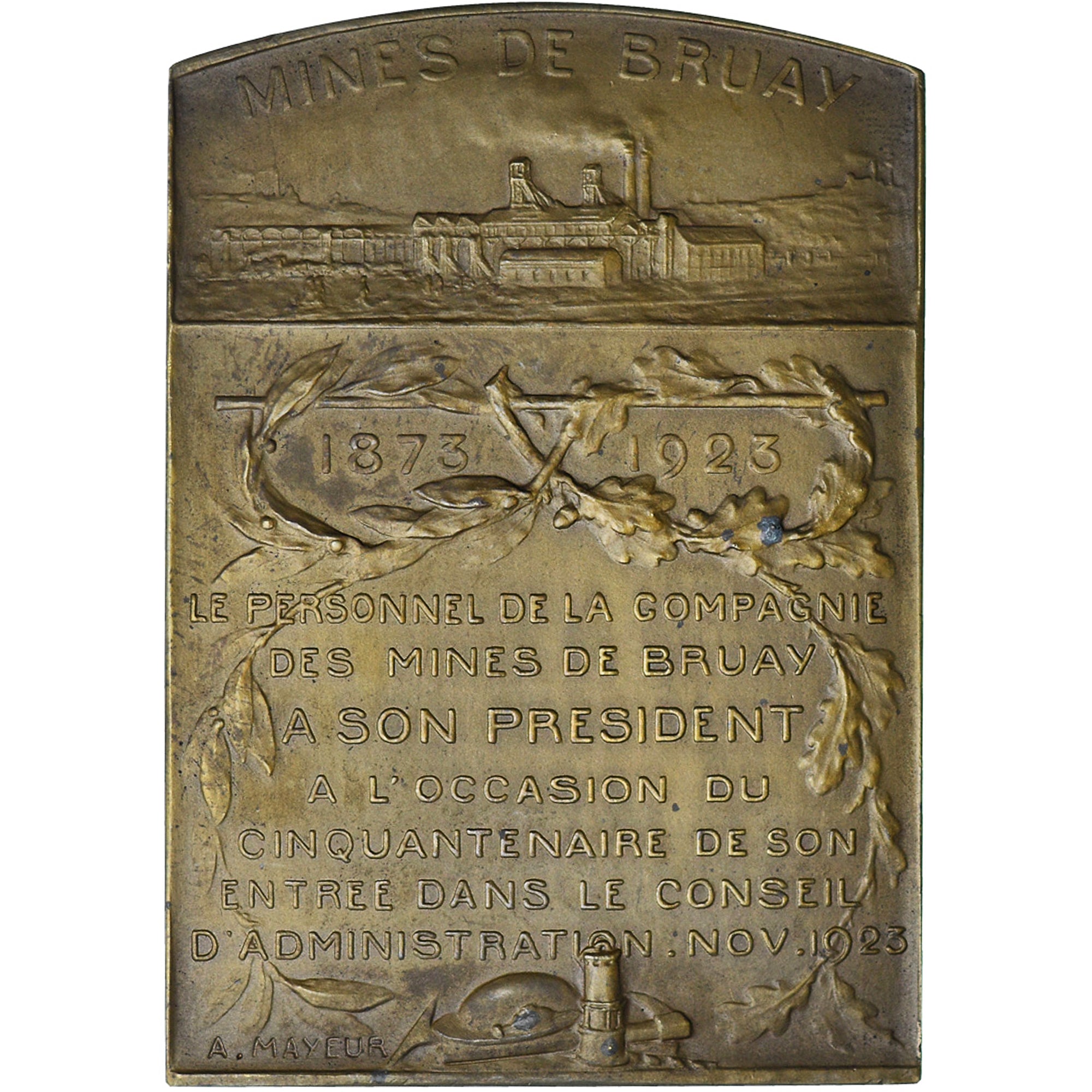 Francia, medalla, Cinquantenaire des Mines de Bruay, A. Dincq, 1923, Mayeur