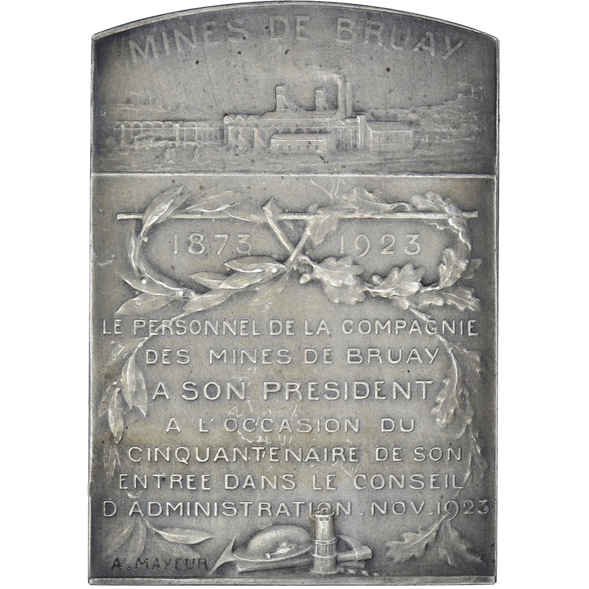 France, Médaille, Cinquantenaire des Mines de Bruay, A. Dincq, 1923, Mayeur