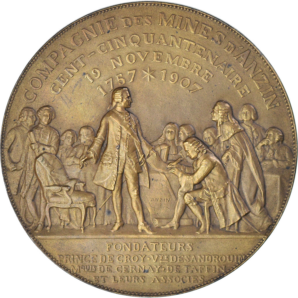 Francia, medalla, Compagnie des Mines d'Anzin, 1907, EBC, Bronce