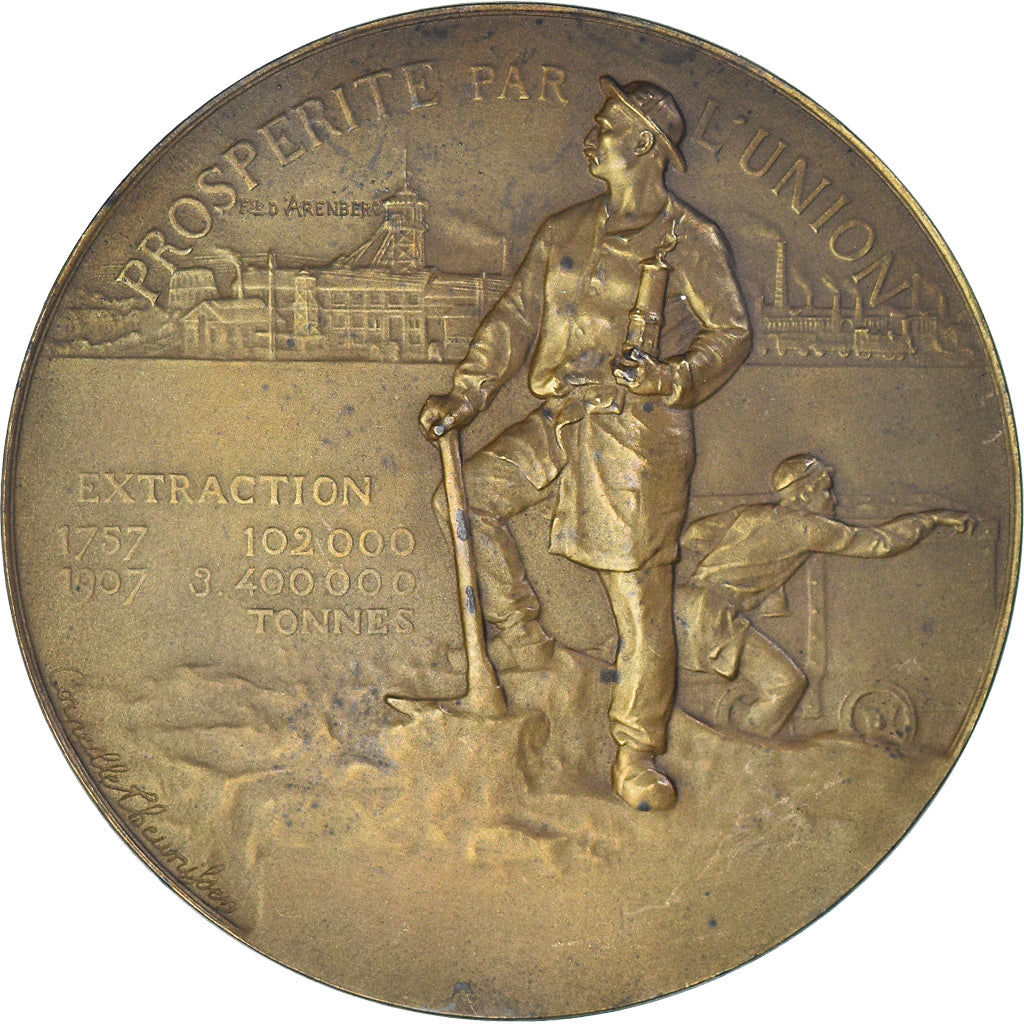 Francia, medalla, Compagnie des Mines d'Anzin, 1907, EBC, Bronce