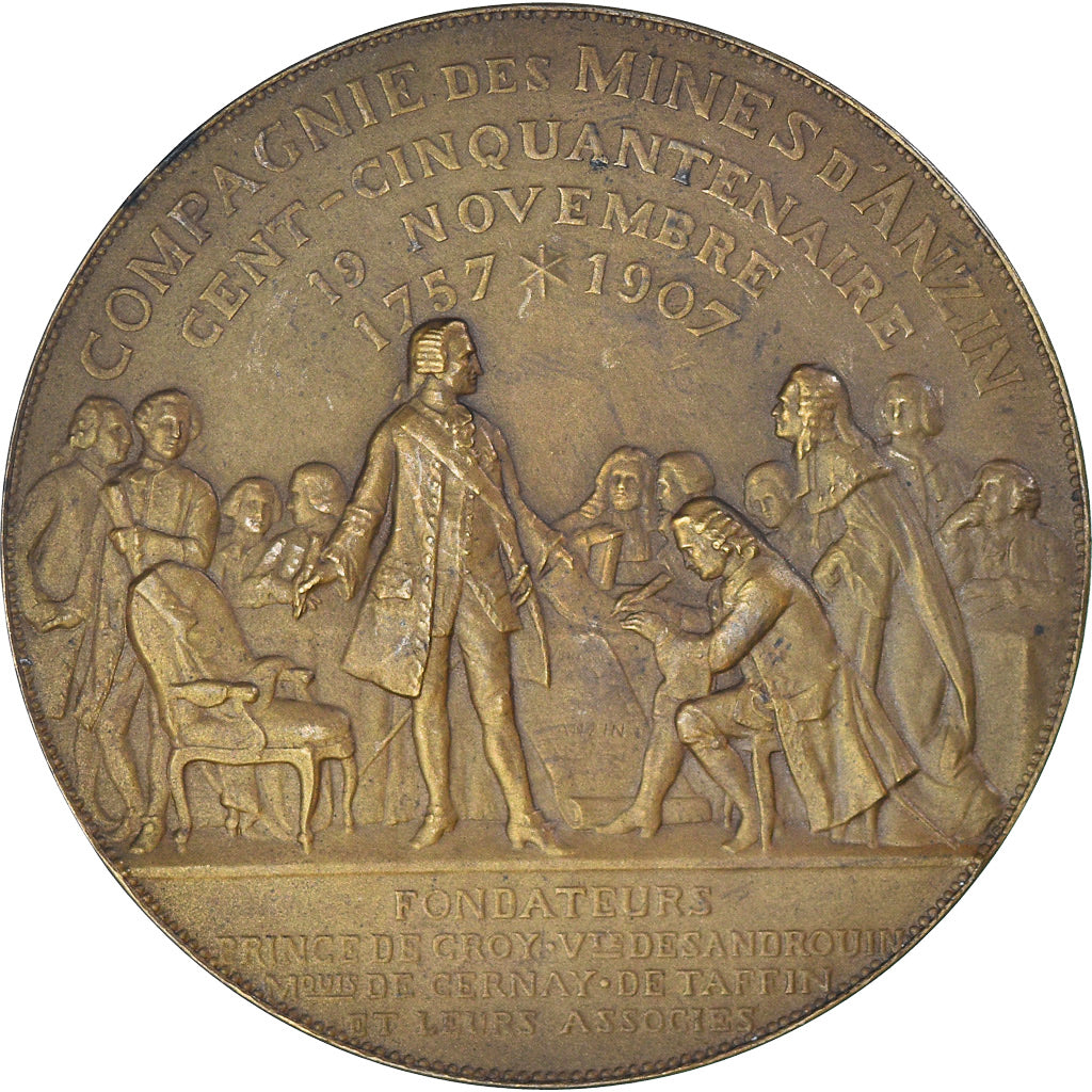 Francia, medalla, Compagnie des Mines d'Anzin, 1907, EBC, Bronce