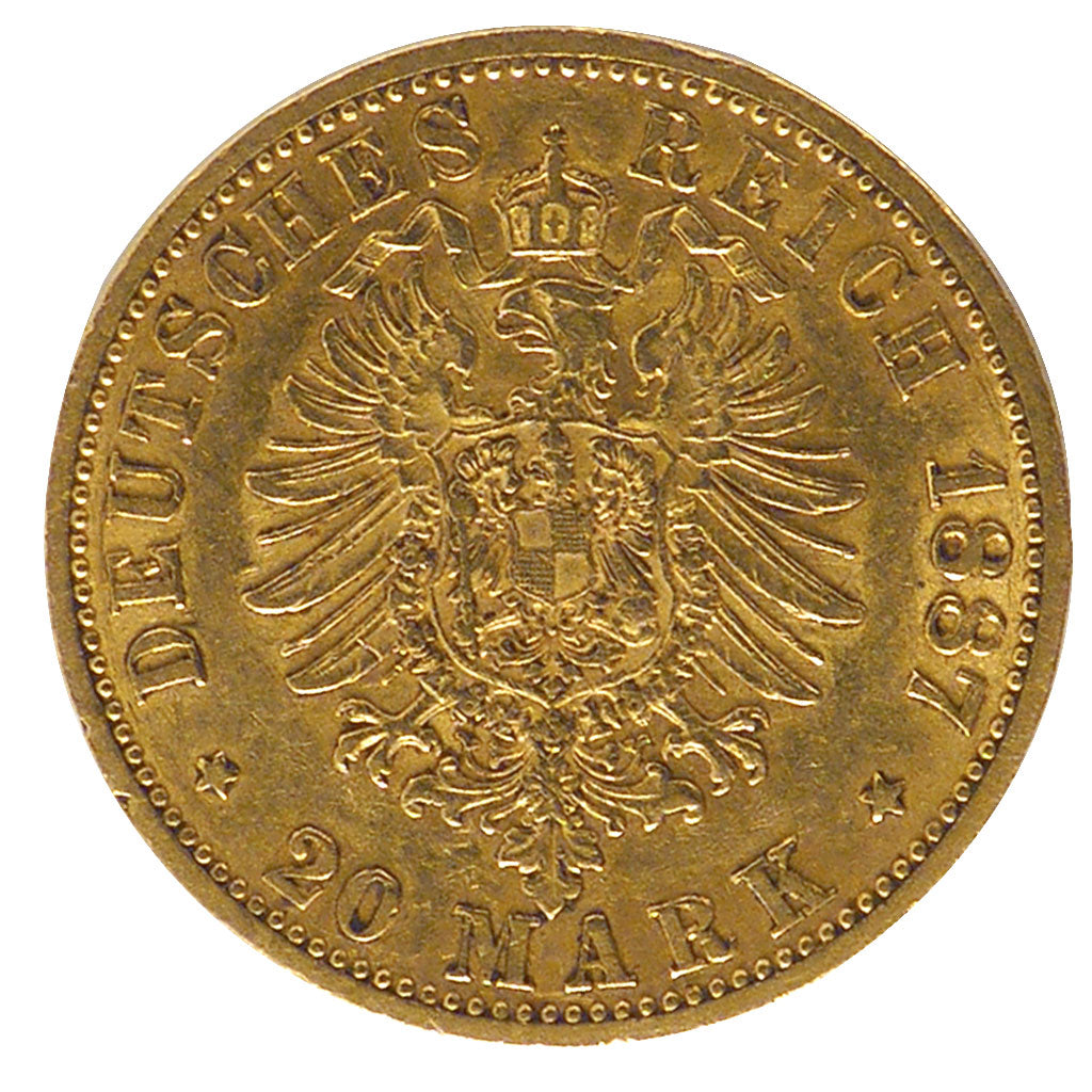 Germany, 20 Mark, 1887, Berlin, AU(50-53), Gold, 7.93