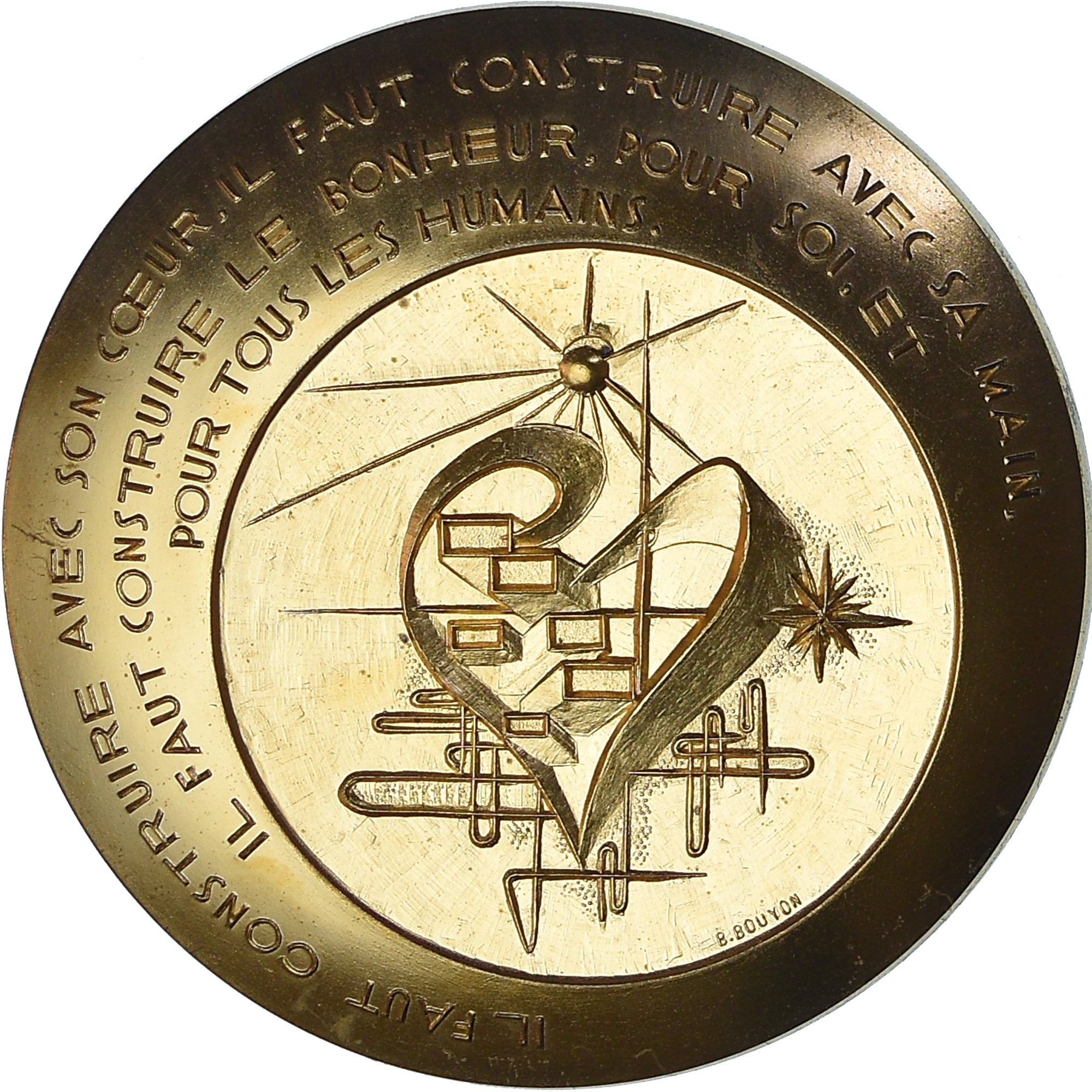 Francia, medalla, Voeux, Nouvelle Année, 1981, Bouyon, SC, Bronce dorado