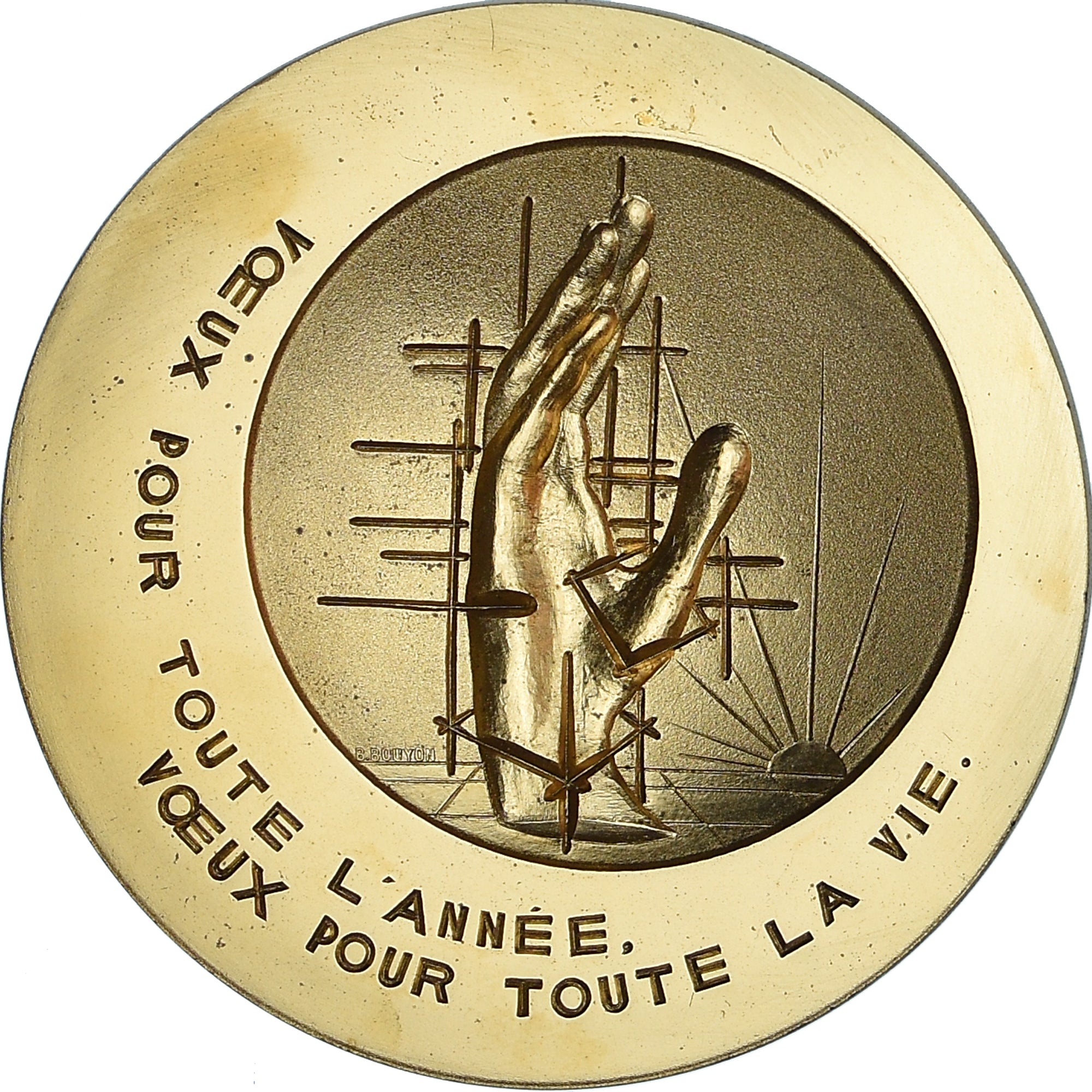 Francia, medalla, Voeux, Nouvelle Année, 1981, Bouyon, SC, Bronce dorado