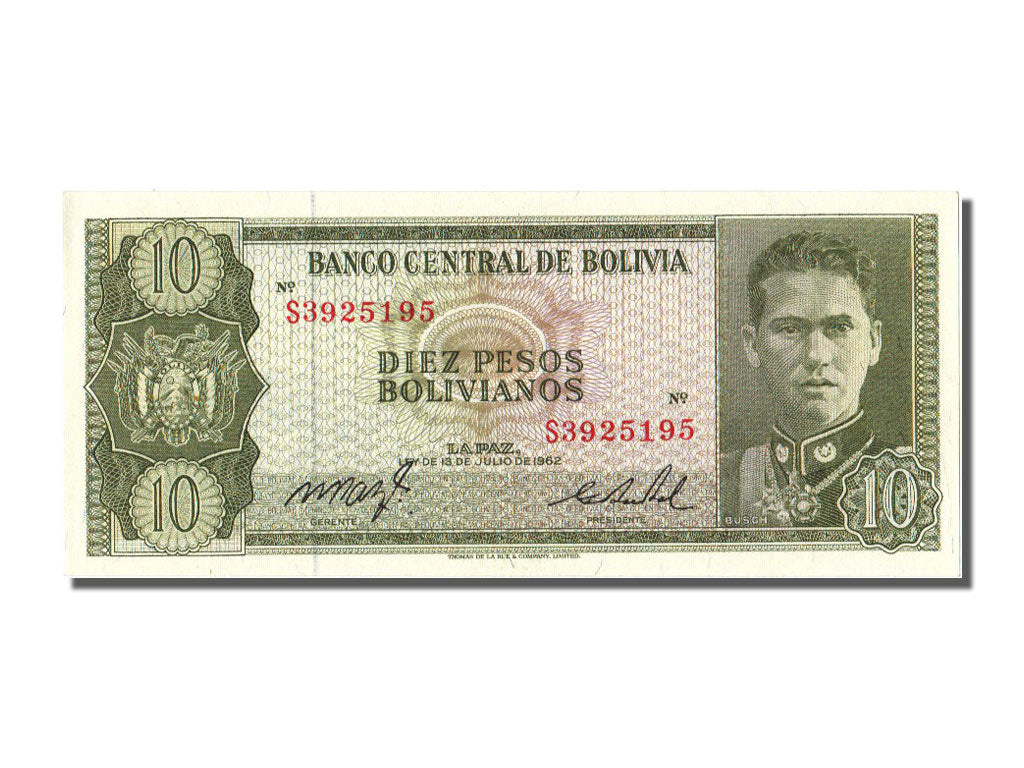 Bolivia, 10 Pesos Bolivianos, 1962, KM #154a, UNC(65-70), S