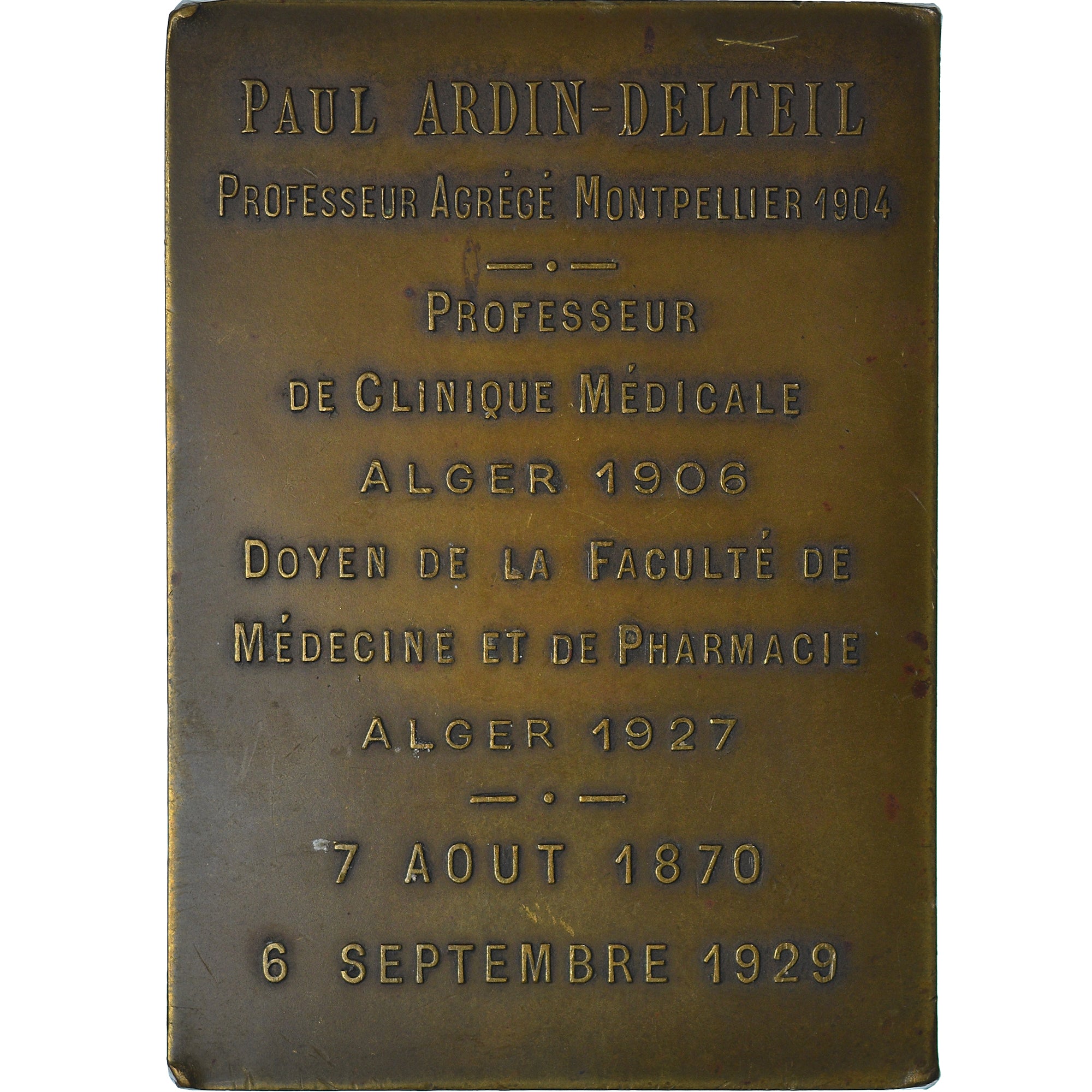 Francia, medalla, Paul Ardin-Delteil, 1929, Béguet, Faculté de Médecine de
