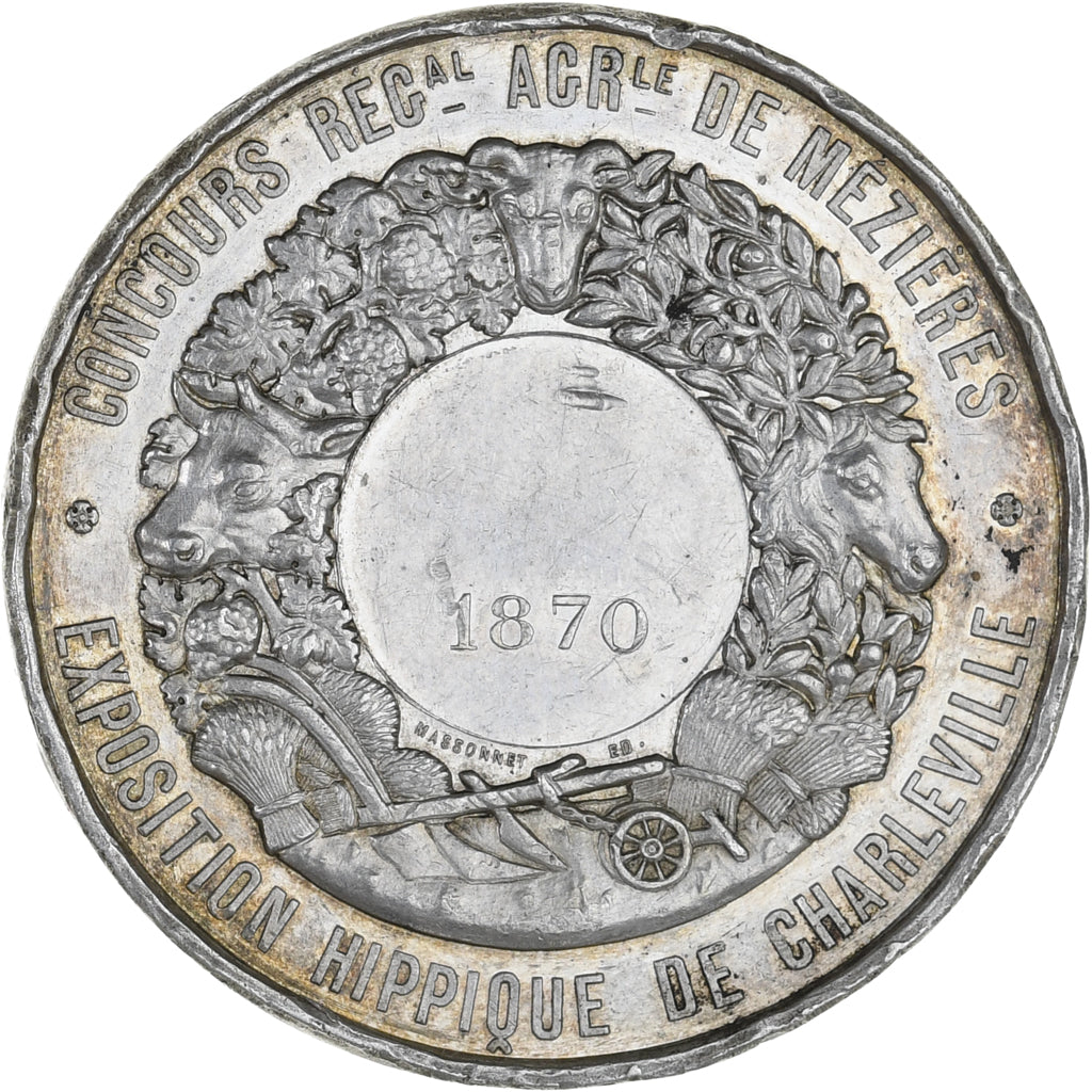 France, Médaille, Napoléon III - Concours Hippique de Charleville, 1870, TTB