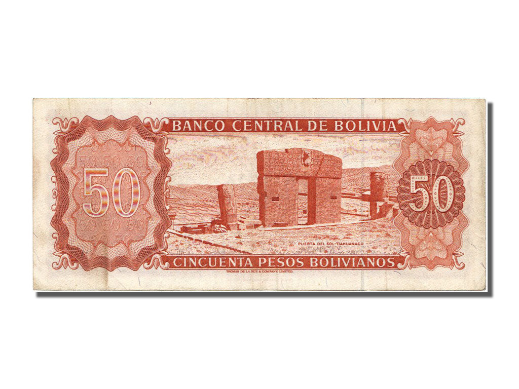 Bolivia, 50 Pesos Bolivianos, 1962, KM #162a, AU(50-53), Y