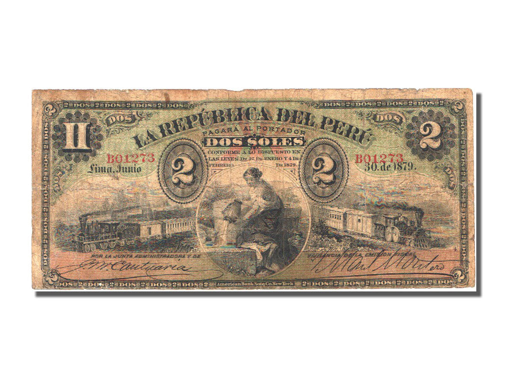 Peru, 2 Soles, 1879, KM #2, 1979-06-30, VF(20-25), B