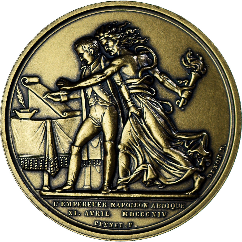France, Medal, L'Empereur Napoléon Abdique, Denon, Restrike, MS(63), Bronze