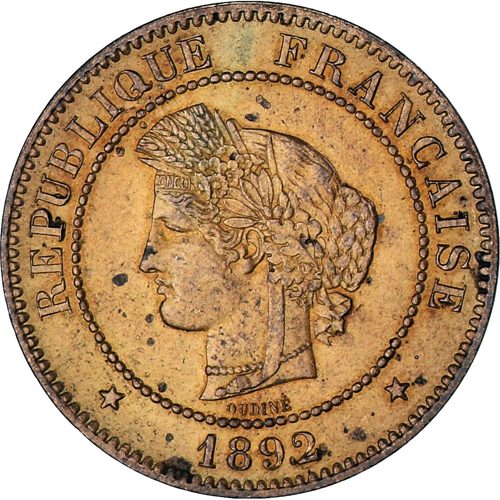 Coin, France, Cérès, 5 Centimes, 1892, Paris, AU(55-58), Bronze, KM:821.1