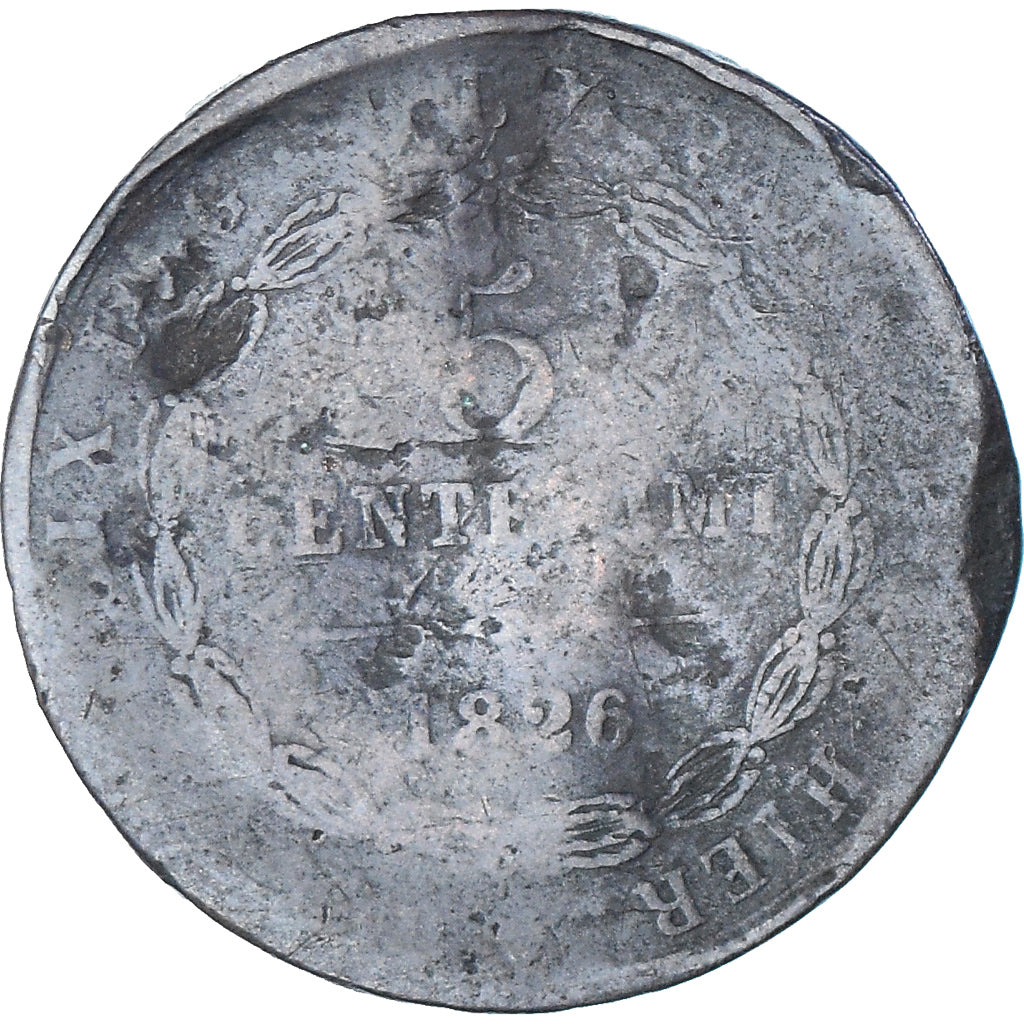 Moneta, DEPARTAMENTY WŁOSKIE, SARDINIA, Carlo Felice, 5 Centesimi, 1826, Genoa