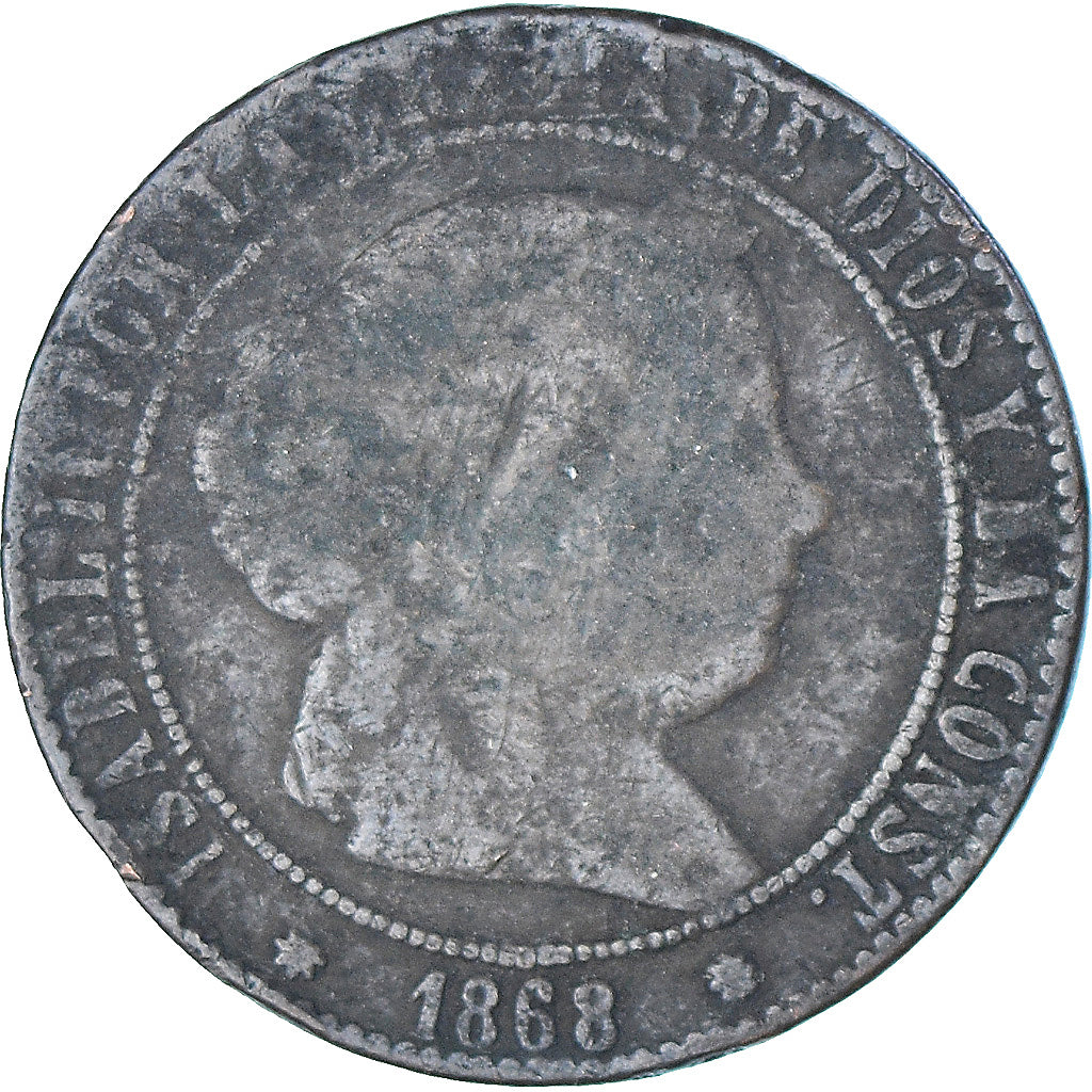 Coin, Spain, Isabel II, 5 Centimos, 1868, VG(8-10), Copper, KM:635.1