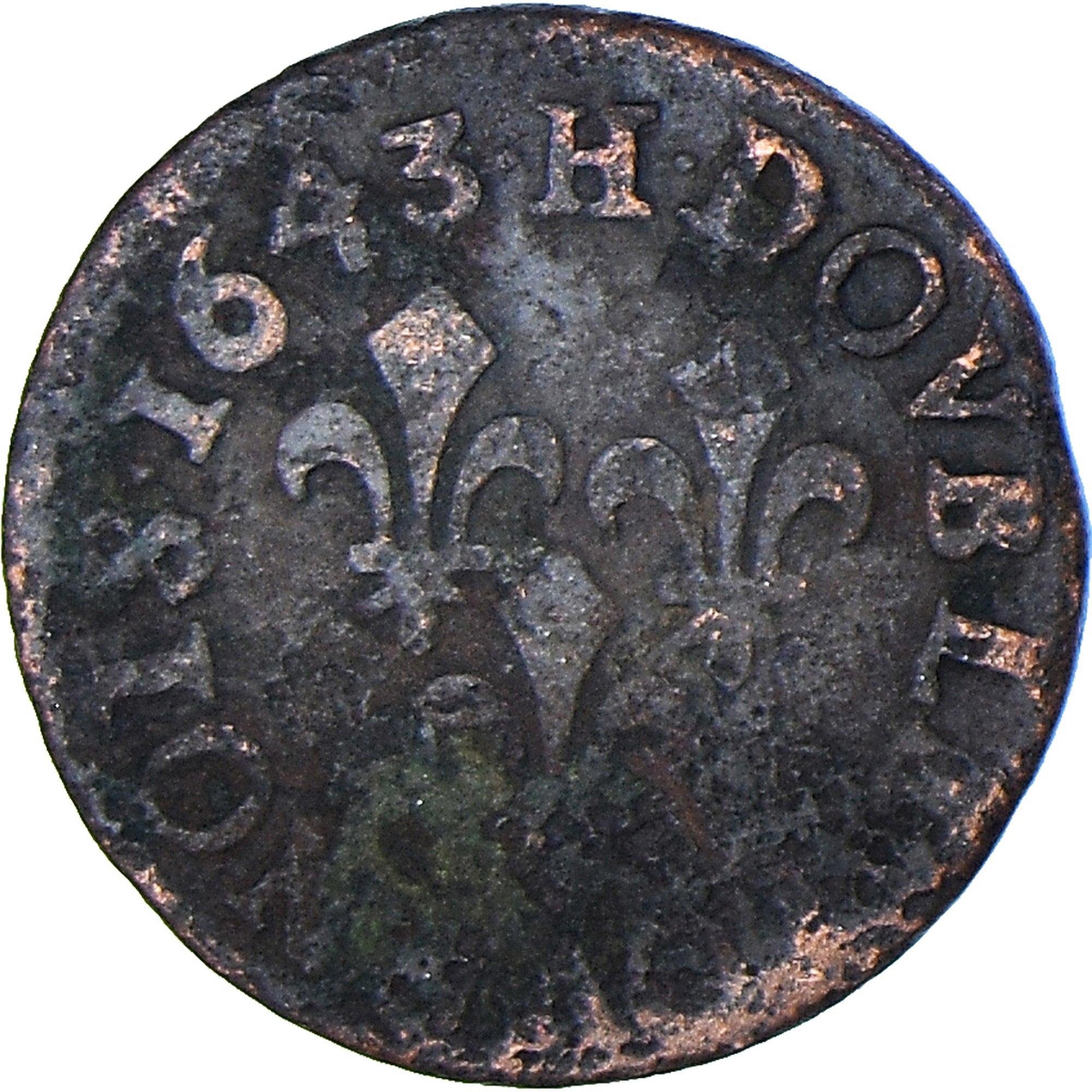Moneda, Francia, Louis XIII, Double tournois de Warin, tête à gauche, Double