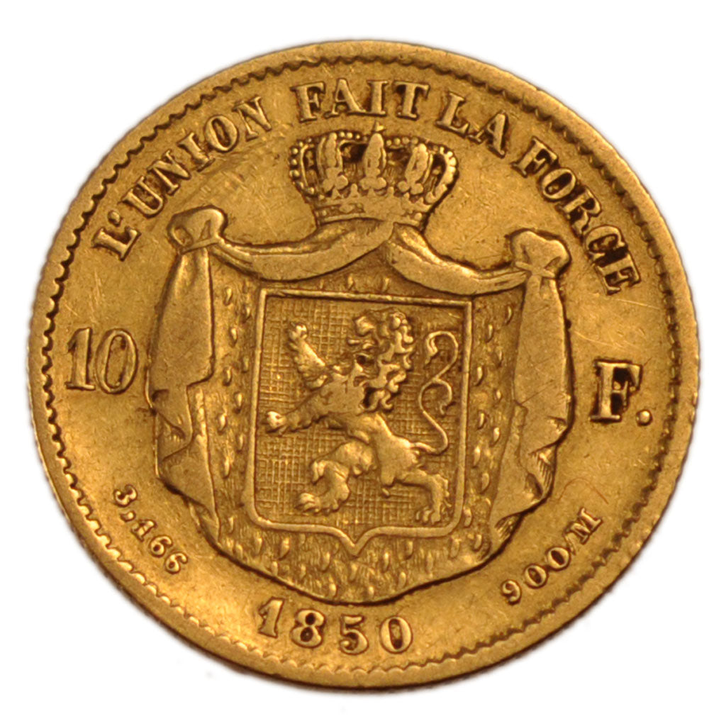 Belgium, 10 Francs, 1850, Brussels, KM #18, VF(30-35), Gold, 3.10