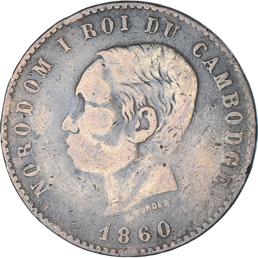 Coin, Cambodia, 10 Centimes, 1860, VF(20-25), Bronze, KM:M3