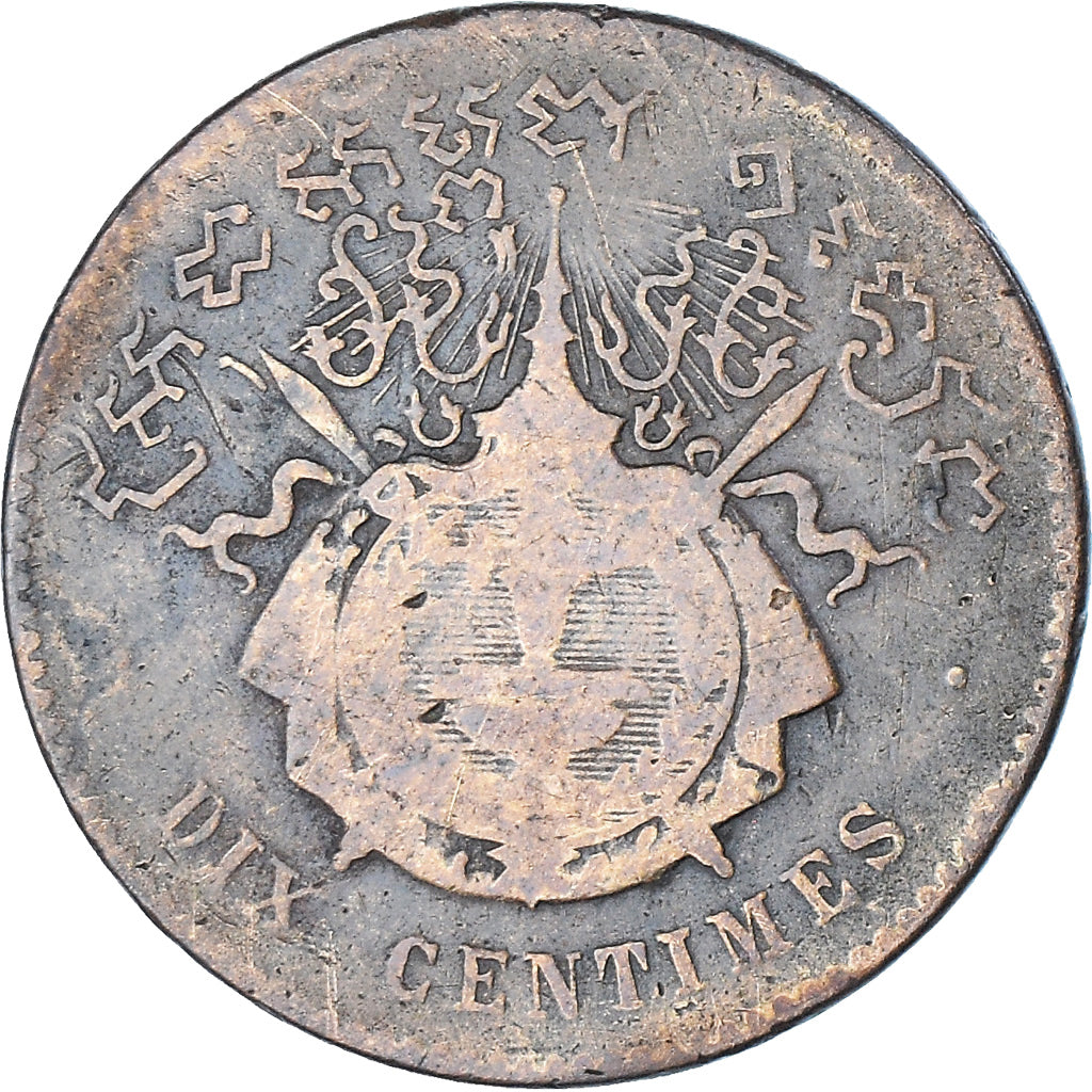 Coin, Cambodia, 10 Centimes, 1860, VF(20-25), Bronze, KM:M3