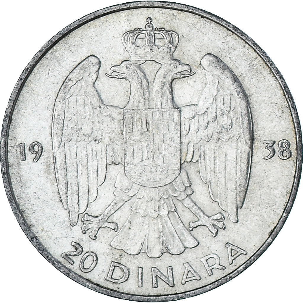 Coin, Yugoslavia, Petar II, 20 Dinara, 1938, EF(40-45), Silver, KM:23