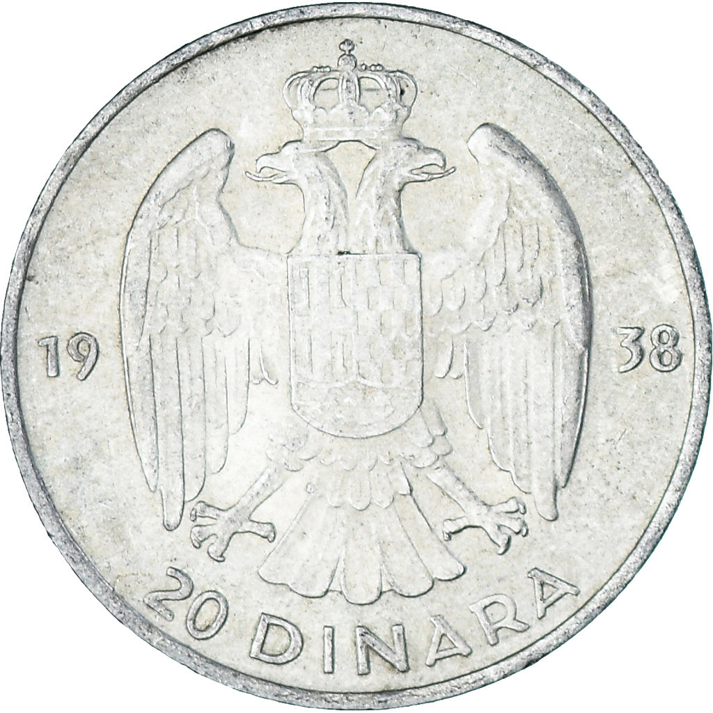Coin, Yugoslavia, Petar II, 20 Dinara, 1938, AU(55-58), Silver, KM:23