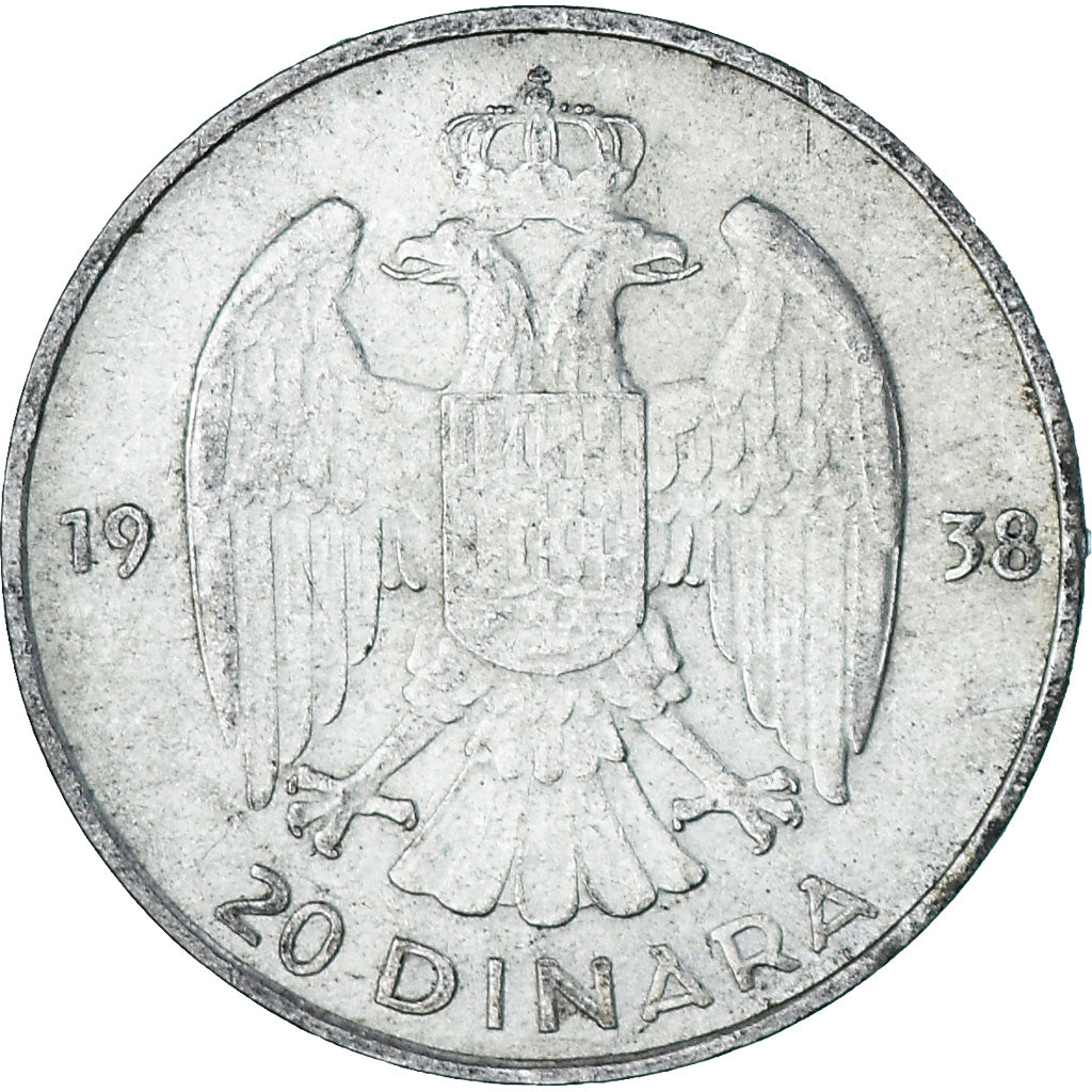 Coin, Yugoslavia, Petar II, 20 Dinara, 1938, AU(55-58), Silver, KM:23