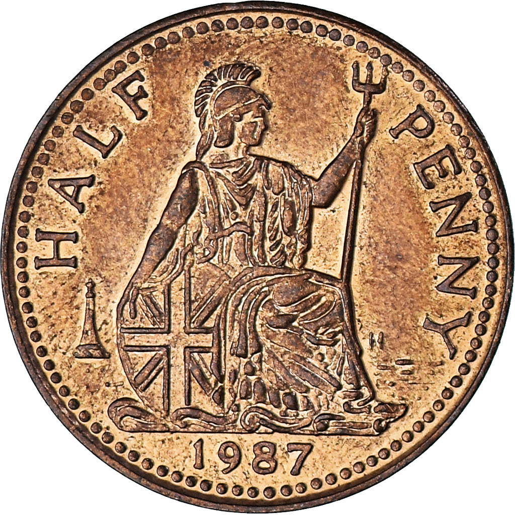 United Kingdom, 1/2 Penny, 1987, AU(55-58), Bronze