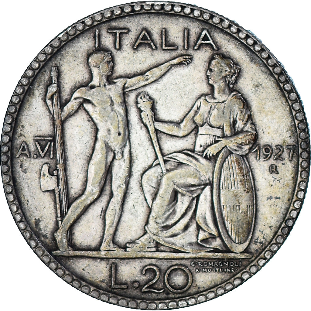 Moneta, Włochy, Vittorio Emanuele III, 20 Lire, 1927, Rome, EF(40-45), Srebro
