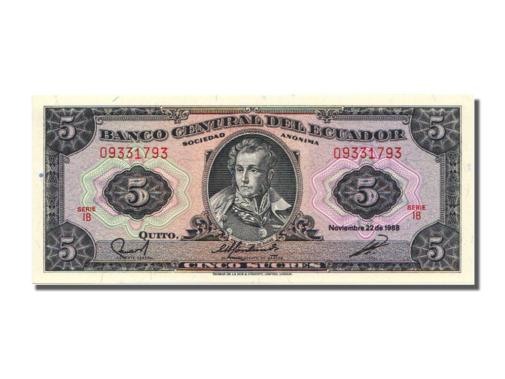 Ecuador, 5 Sucres, 1988, KM #113d, 1988-11-22, UNC(65-70), IB