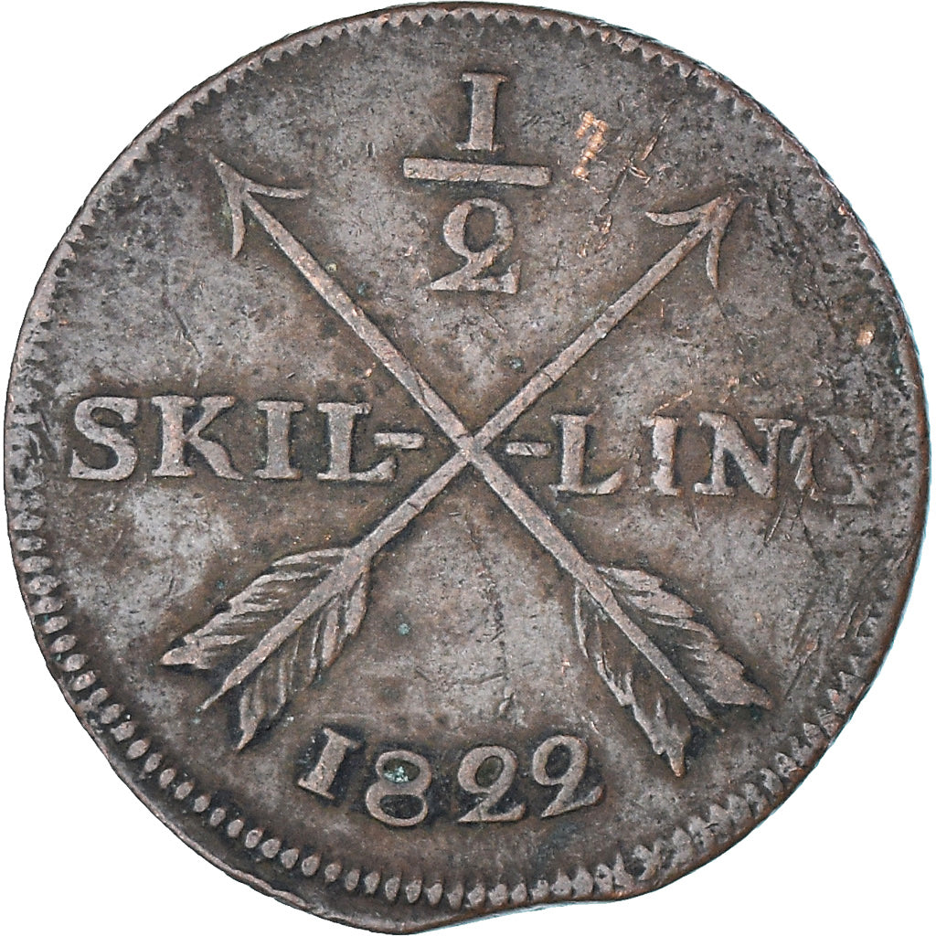 Coin, Sweden, Carl XIV Johan, 1/2 Skilling, 1822, VF(20-25), Copper, KM:596