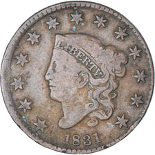 Coin, United States, Coronet Cent, Cent, 1831, U.S. Mint, Philadelphia