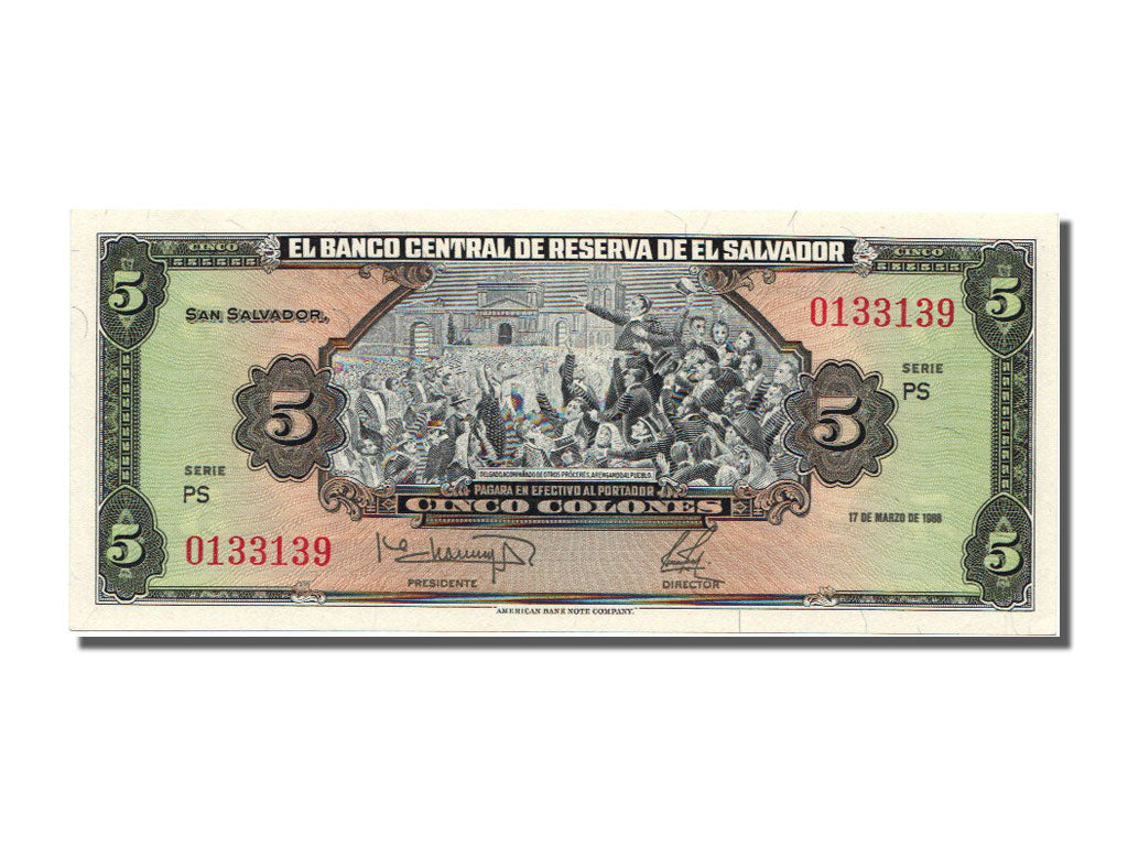 Banknote, El Salvador, 5 Colones, 1988, 1988-03-17, UNC(65-70)