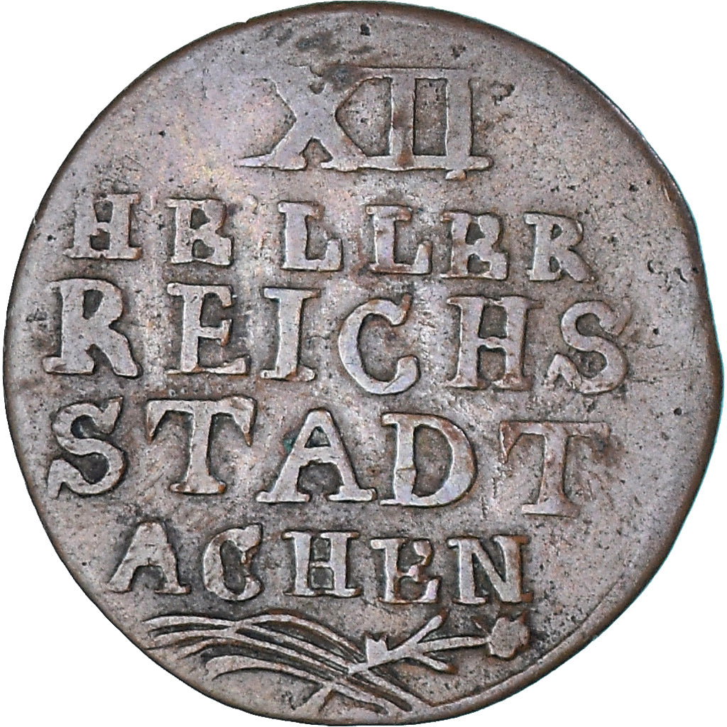 Coin, German States, AACHEN, 12 Heller, 1798, AU(55-58), Copper, KM:51